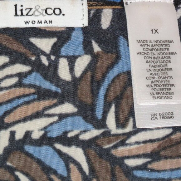 Liz & Co. Women's 3/4 Sleeve Pullover Multicolored Blouse Size 1X (C716) - Picture 6 of 6
